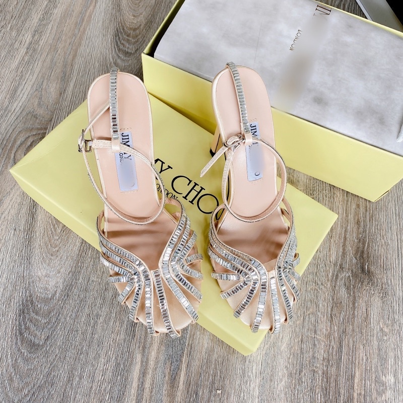 Sandal cao gót rọ đính đá mũi tròn jimicho mẫu mới fullbox Bill túi