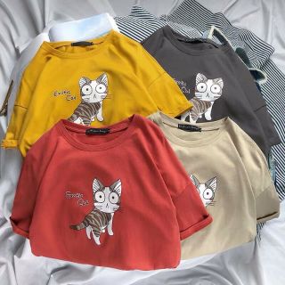 Áo thun hình mèo con dễ thương có màu đỏ nâu xám vàng