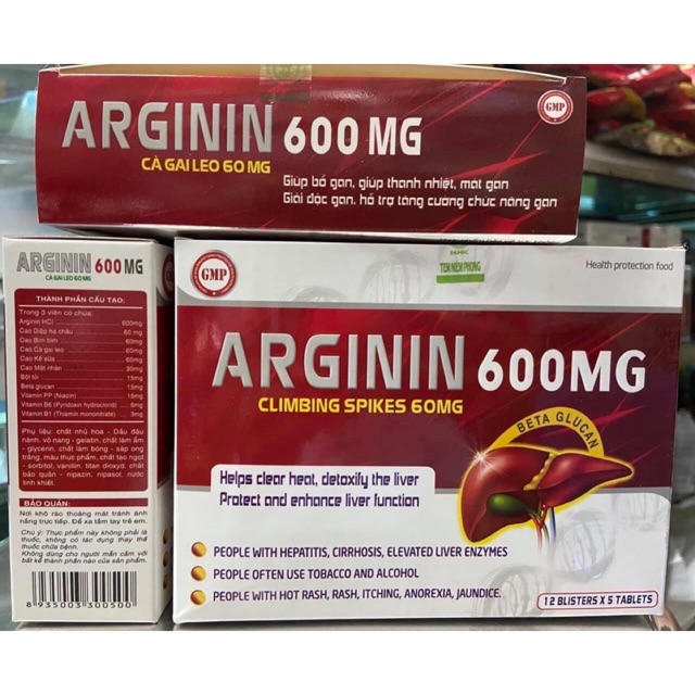 Viên uống bổ gan, mát gan Arginin 600mg cà gai leo Tăng cường chức năng gan hiệu quả, mát gan lợi mật hộp 60 viên