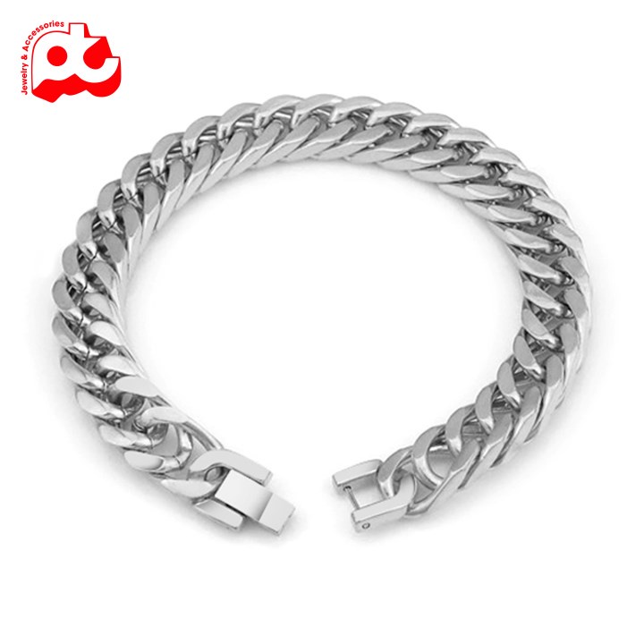 Lắc tay nam kiểu lặc đôi titan cao cấp rẻ đẹp khóa bộ cao cấp thép không gỉ PT JEWELRY cỡ 10mm màu trắng PTLTNA15