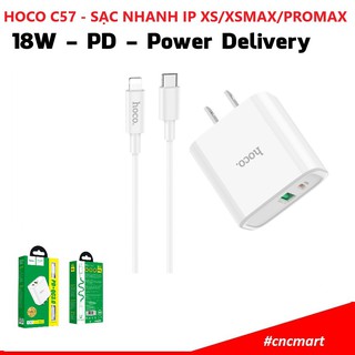 Bộ sạc nhanh củ + cáp cho điện thoại/máy tính bảng hoco c57 max 18w hỗ trợ pd + qc3.0
