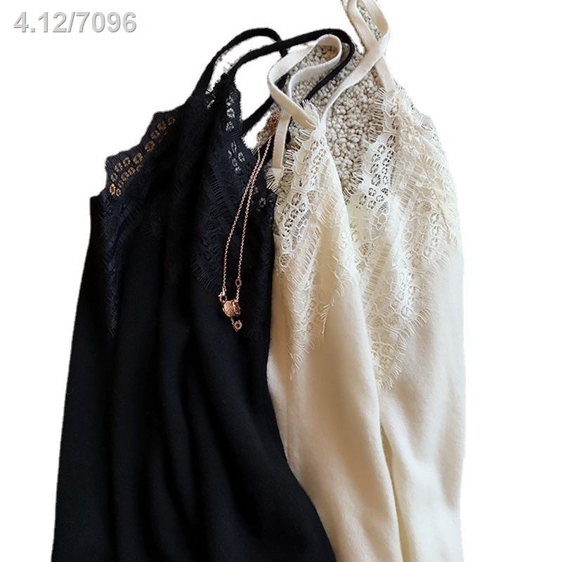 2021 mới ren trắng ấm áo vest nữ dệt kim đáy với dây đai nhỏ bên trong và ngoài mặc cổ chữ v hợp thời trang