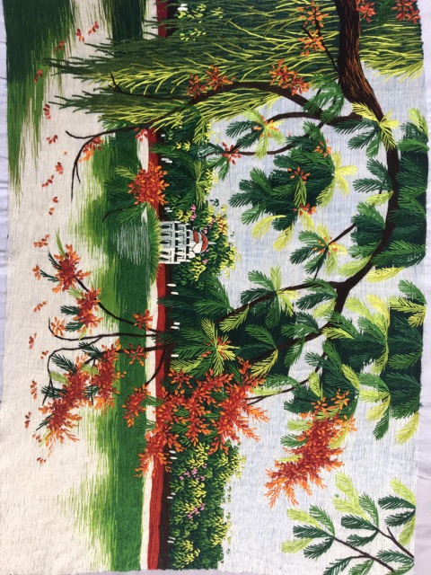 Tranh thêu tay phong cảnh Tháp Phượng Liễu 35x50cm