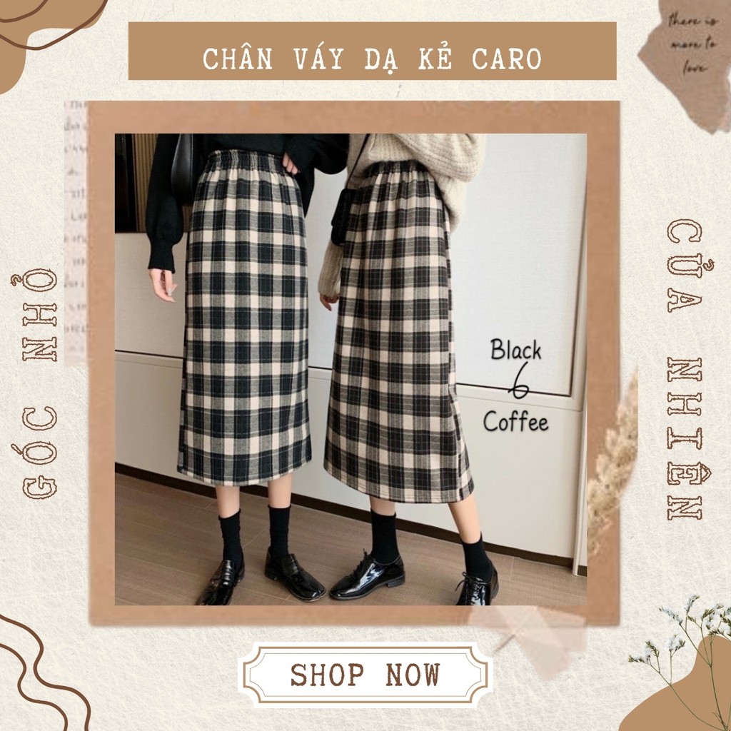 Chân Váy Dạ Kẻ Caro Cạp Chun Dáng Dài