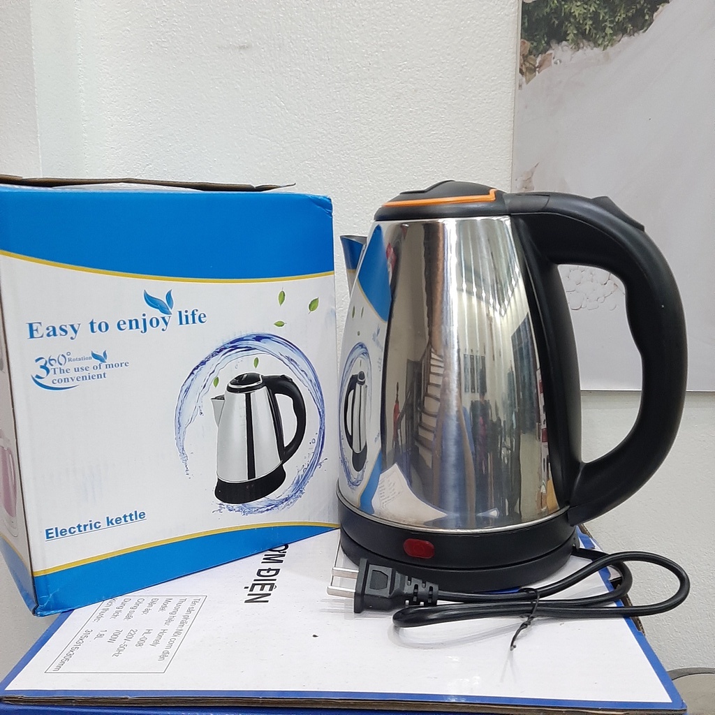 Ấm Đun Nước Siêu Tốc 1.8L Electric Kettle, Ấm Siêu Tốc Inox 2 Lớp