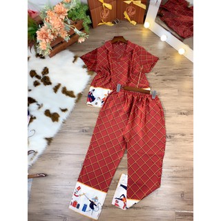 Bộ ngủ lụa lính chì tay cộc quần dài