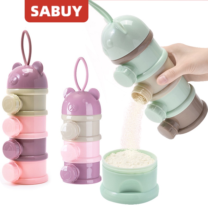 Hộp đựng sữa bột xách tay SABUY 4 tầng Hộp đựng thức ăn dặm cho bé Kiểu gấu Nhiều kiểu mở