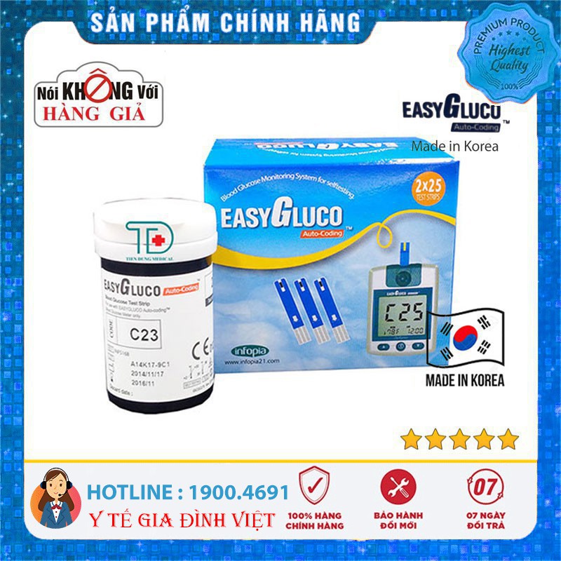 Hộp 25 Que thử đường huyết EASY GLUCO  - Que thử tiểu đường Easy Gluco