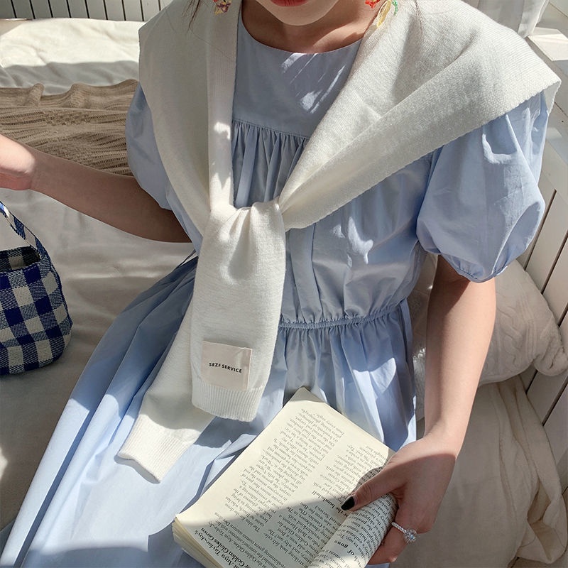 Khăn Choàng Dệt Kim Màu Trơn Thắt Nút Chéo Thời Trang Hàn Quốc Cho Nữ