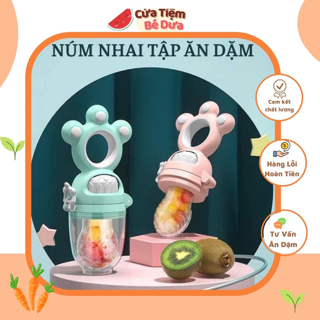 Túi nhai ăn dặm chống hóc Misuta tặng kèm 3 size núm, mềm, cao cấp - Dưa Kids