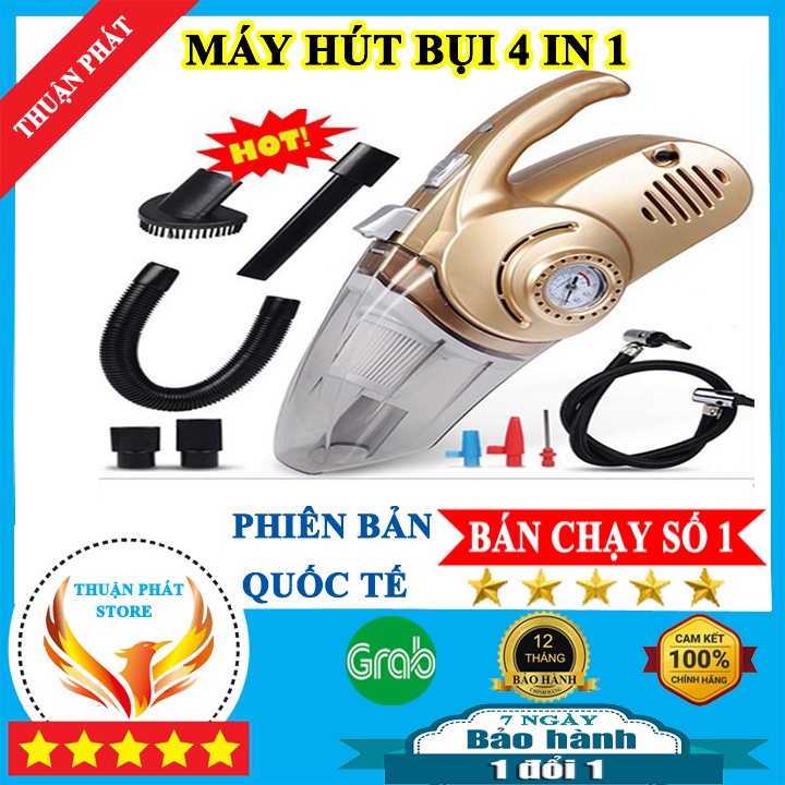 Máy hút bụi mini cầm tay ,máy hút bụi ô tô kiêm bơm lốp, đo áp suất lốp và đèn chiếu sáng,đa năng 4 in 1