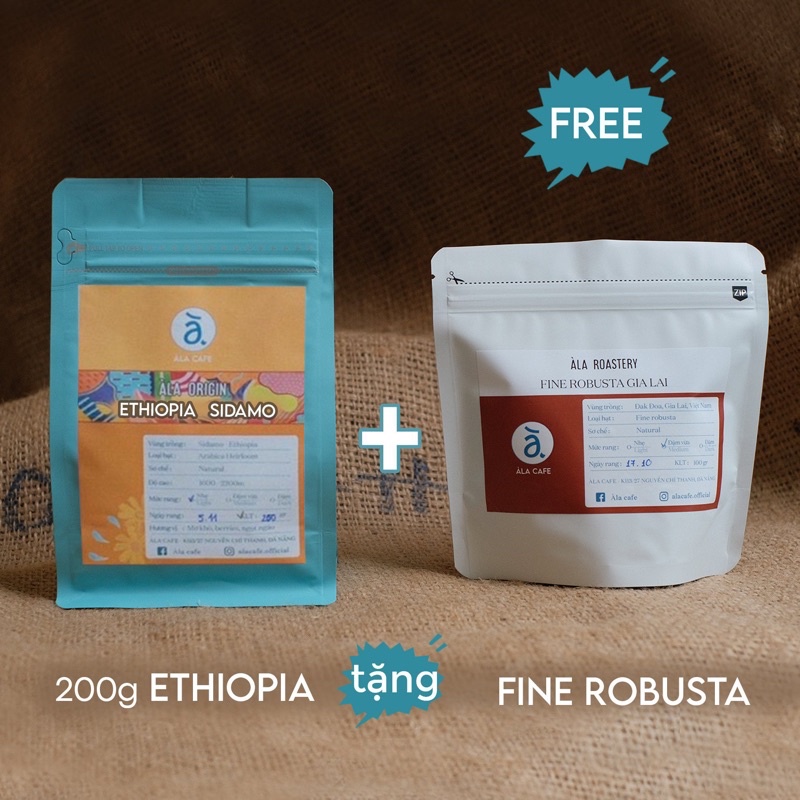 Cà phê Ethiopia Sidamo 200gram tặng kèm  Fine Robusta