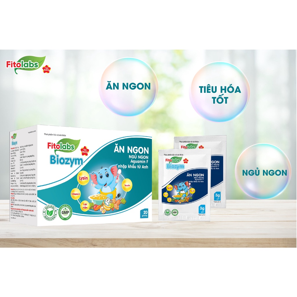 Cốm ăn ngon cho bé Fitolabs biozym Bổ sung vitamin kẽm zinc tăng đề kháng lysine giúp bé ăn ngon ngủ ngon Hộp 20 gói