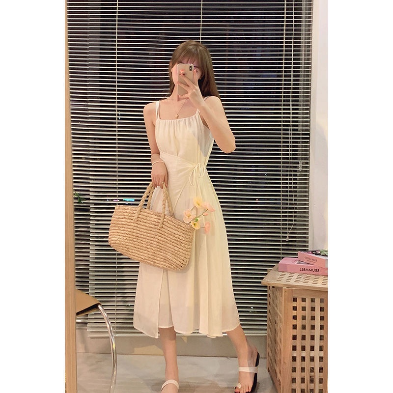 [Augustcloth] Đầm/ Váy dài 3 dây 2 tà buộc dây phong cách Hàn Quốc