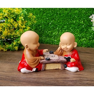 Bộ 02 Chú Tiểu Áo Nâu Khoác Áo Cà Sa Chơi Đành Cờ