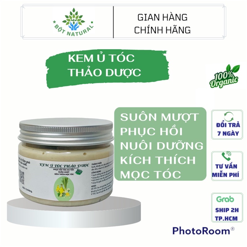 Kem ủ tóc / dầu xả tóc thảo dược 100gr - mềm mượt, giảm khô xơ chẻ ngọn phục hồi tóc hư tổn | Bột Natural