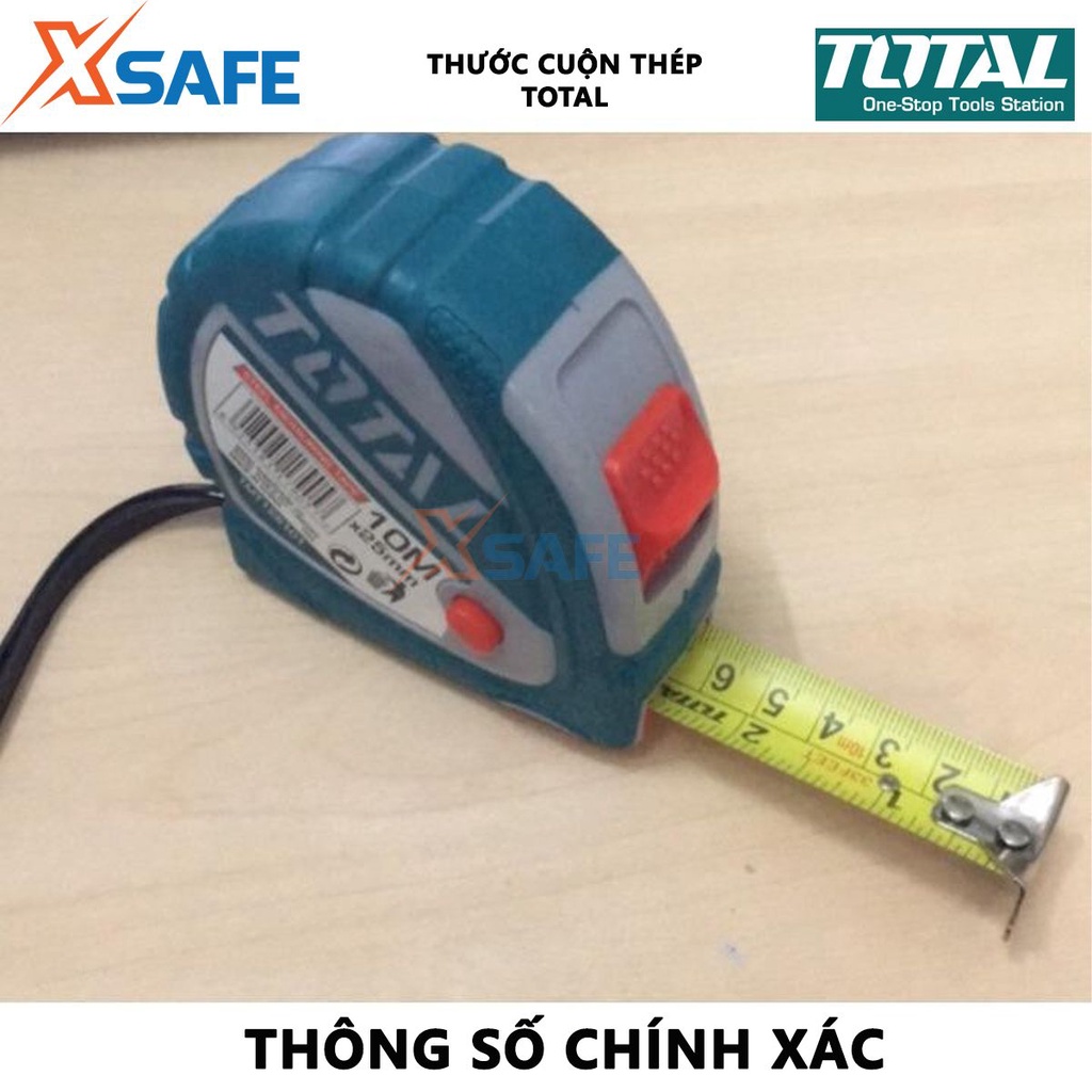 Thước cuộn thép TOTAL Thước kéo thép nền vàng chiều dài 3-10m, bề rộng lá thước 16-25mm, hợp kim thép dẻo chắc chắn