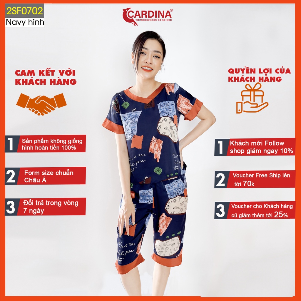 Đồ Bộ Nữ CARDINA Chất Lụa Nhật Cao Cấp Áo Cộc Tay Quần Lửng Họa Tiết Độc Đáo