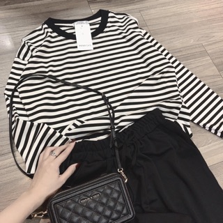 SET ÁO KẺ QUẦN SỚ ĐEN