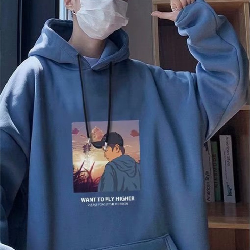 Áo hoodie tay dài in họa tiết hoạt hình phong cách đường phố Hàn Quốc