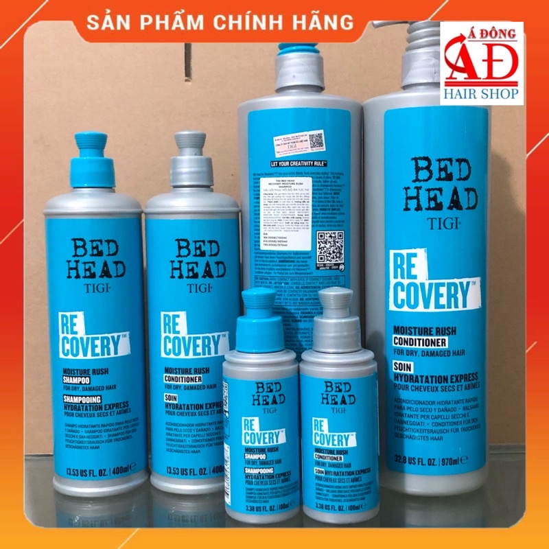 [+Tặng mũ trùm] DẦU GỘI XẢ PHỤC HỒI DƯỠNG ẨM TIGI BEDHEAD RECOVERY MOISTURE RUSH XANH DƯƠNG CHO TÓC KHÔ HƯ TỔN USA