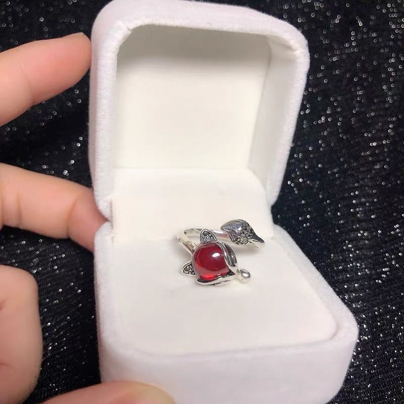 sản phẩm mới nhẫn bạc nữ s925 ngọc hồng lựu chuyển giao may mắn ngón trỏ quà sinh nhậtF