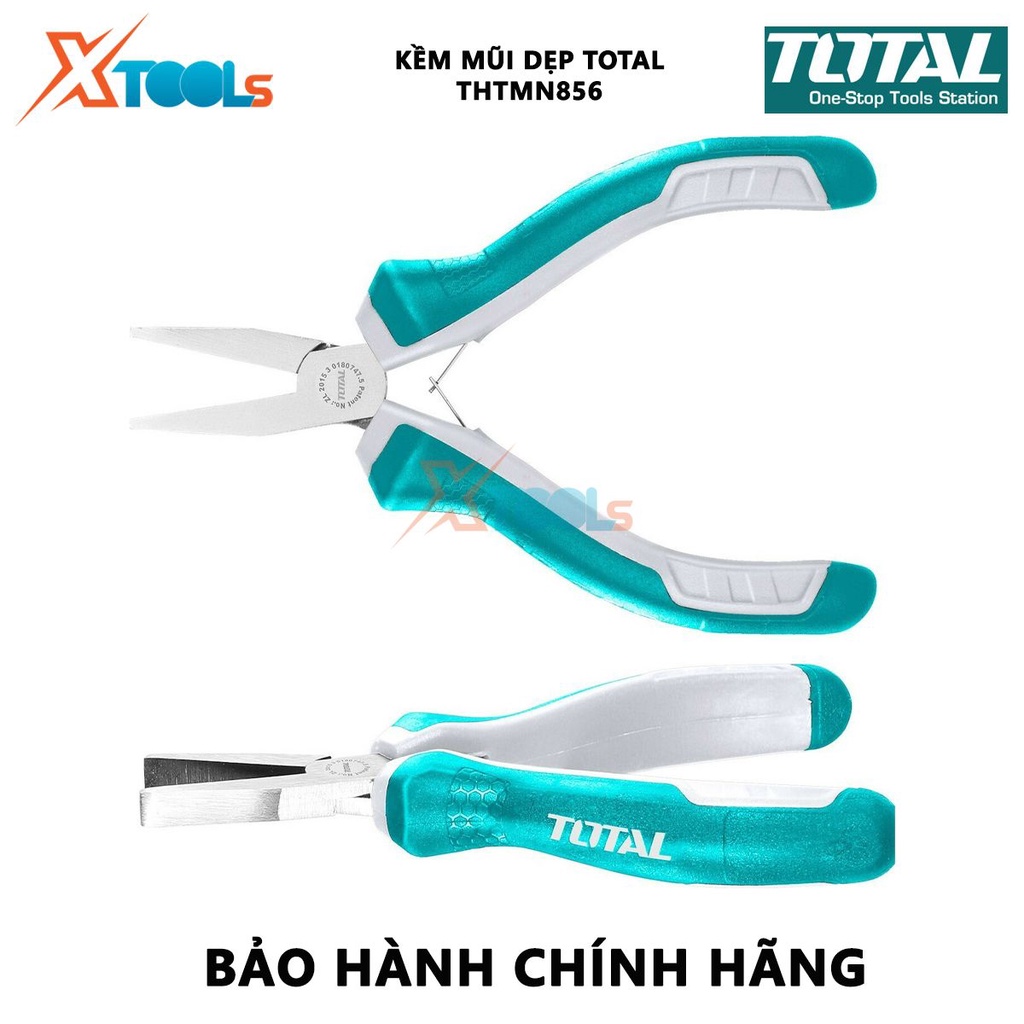 Kềm mũi dẹp TOTAL THTMN856 | Kìm mũi dẹp Kích thước: 4,5 &quot;/ 115mm,thép CR-V, tay cầm cách điện,bọc cao su chống trơn bấm