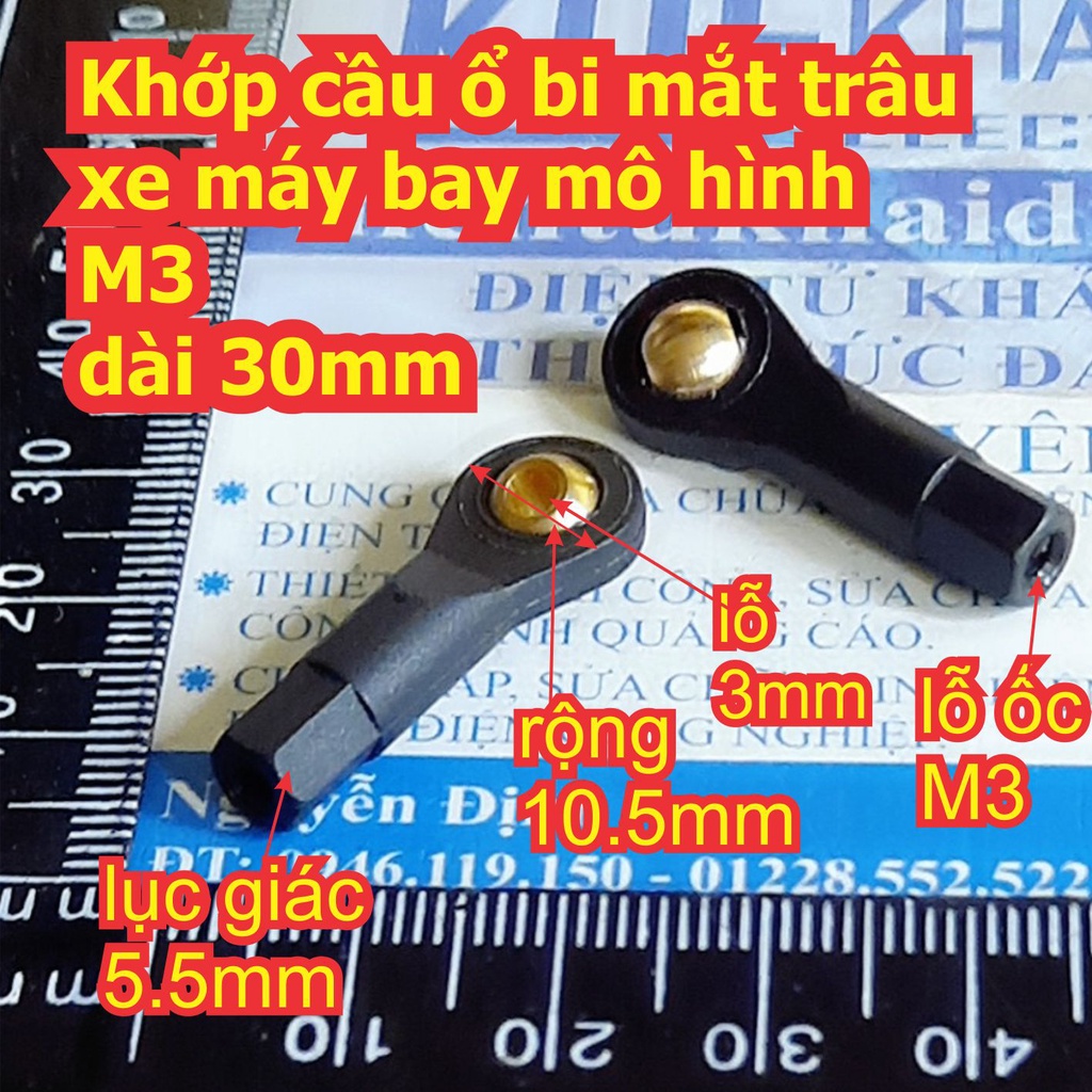 2 cái Khớp cầu ổ bi mắt trâu xe máy bay mô hình M3 dài 30mm kde7805
