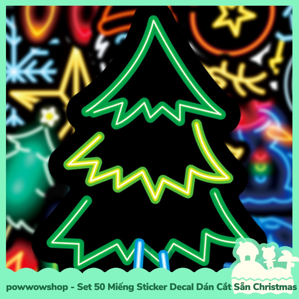 [Sẵn VN - Hỏa Tốc] Set 50 Miếng Sticker Decal Cắt Sẵn DIY Dán Trang Trí Vật Dụng Mẫu Christmas Tree Neon Darken