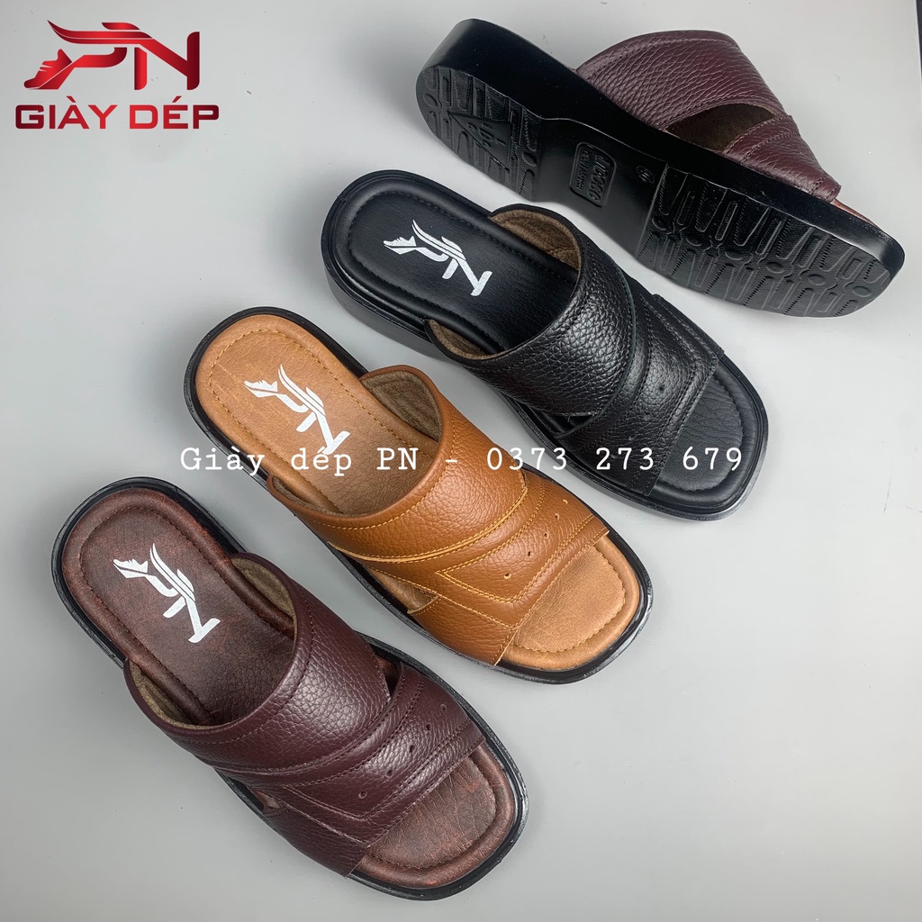Dép Quai Ngang Độn Đế Tăng Chiều Cao Da Bò Nam Cao Cấp PN-12