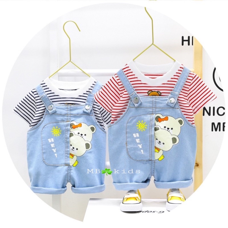 Yếm gấu kèm áo kẻ mb cho bé