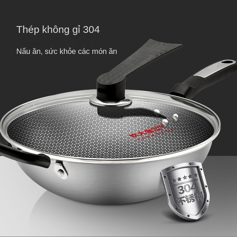 Cooking Dahuang chảo inox 304 chống dính bếp từ gia đình không tráng phủ gas nấu ăn đa năng 32cm