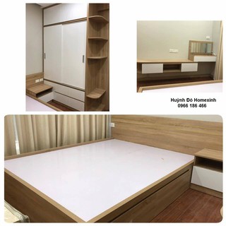 Nội thất phòng ngủ C54: Giường, tủ, tab, bàn trang điểm, kệ tv treo tường trọn bộ đầy đủ tiện nghi, phù hợp PN trên 12m2