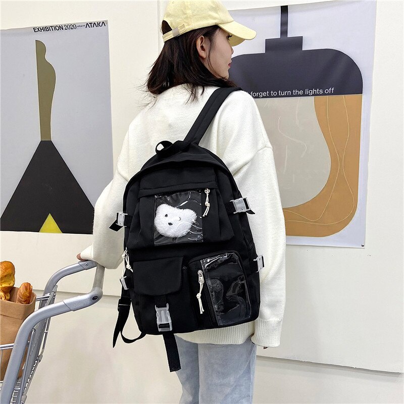 Balo JASMIN NOIR vải canvas hình vuông cỡ lớn thời trang đơn giản thường ngày cho nữ