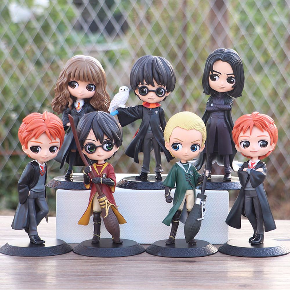 MXFASHIONESTORE Toy Doll Q version Decoration toys Action Model Harried Potter Action Figure Gift Cartoon character Big eyes Harried George Anime Toys Fred Hermione Doll