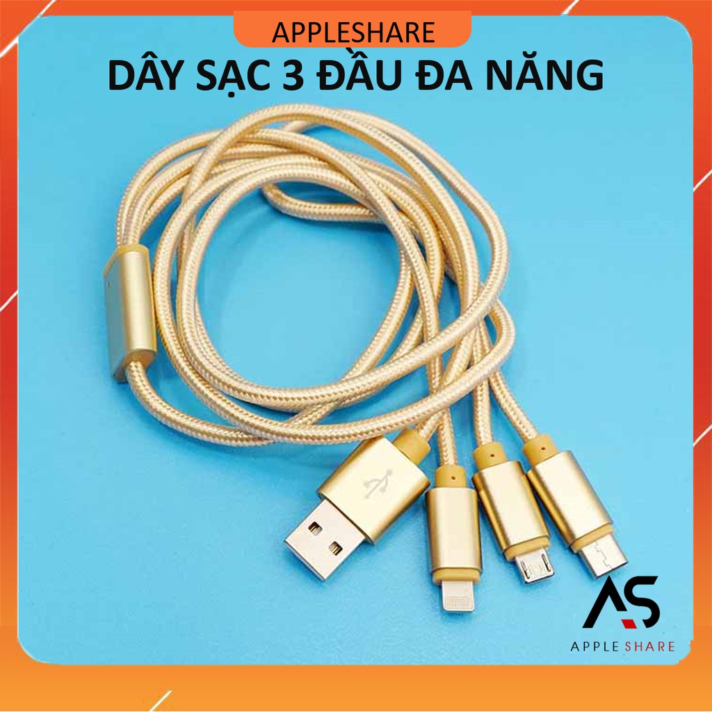 Dây cáp sạc nhanh 3 đầu/type C/Micro usb đa năng,chất liệu bọc dù siêu bền,nhiều màu sắc lựa chọn