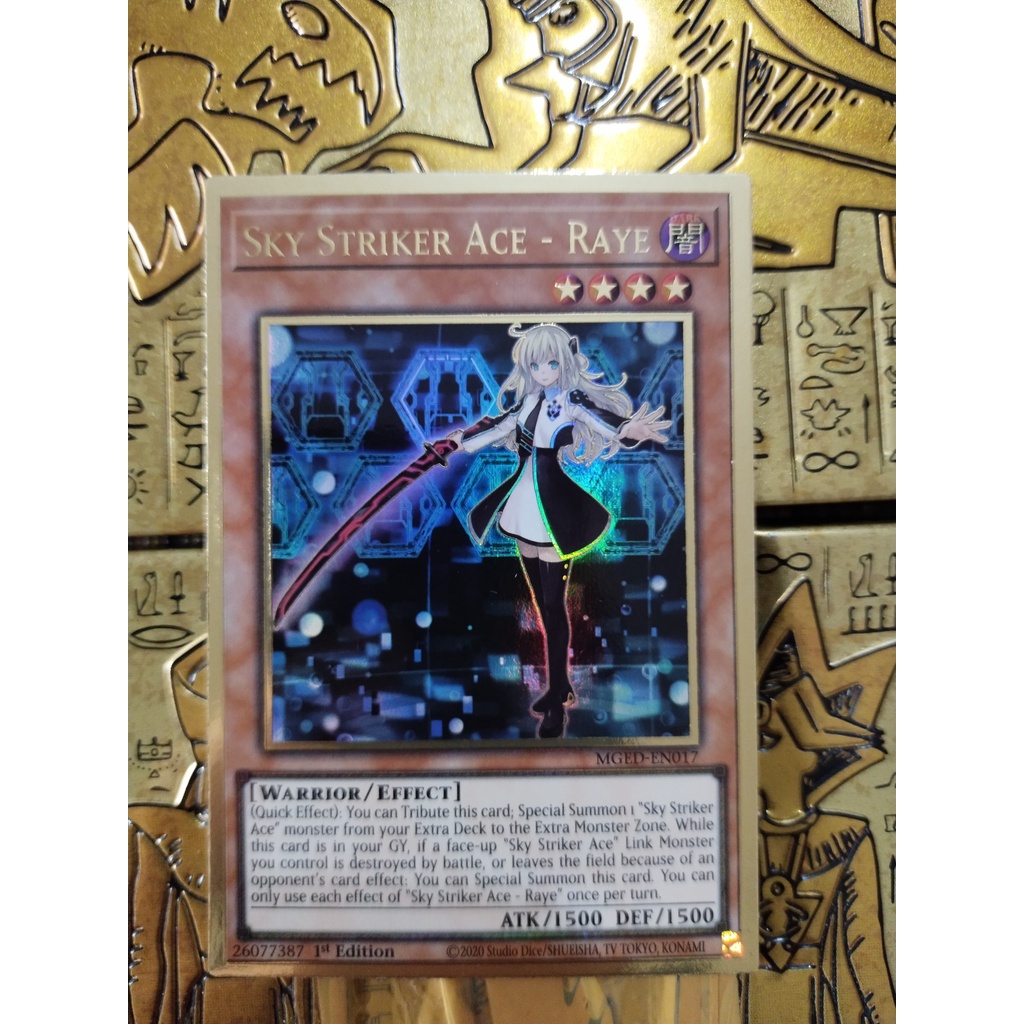 Thẻ trò chơi Yugioh chính hãng Konami Sky Striker Ace - Raye - MGED-EN017 - Premium Gold Rare