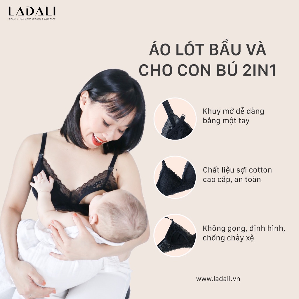 Áo lót bầu và cho con bú sau sinh mở cúc tiện lợi không gọng Ladali (có bigsize)