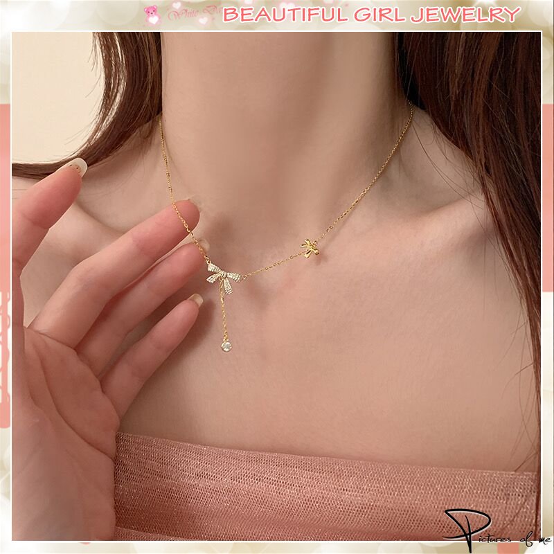 Dây Chuyền Hình Nơ Đính Ngọc Trai Phong Cách Hàn Quốc Hàng Mới Cho Nữ