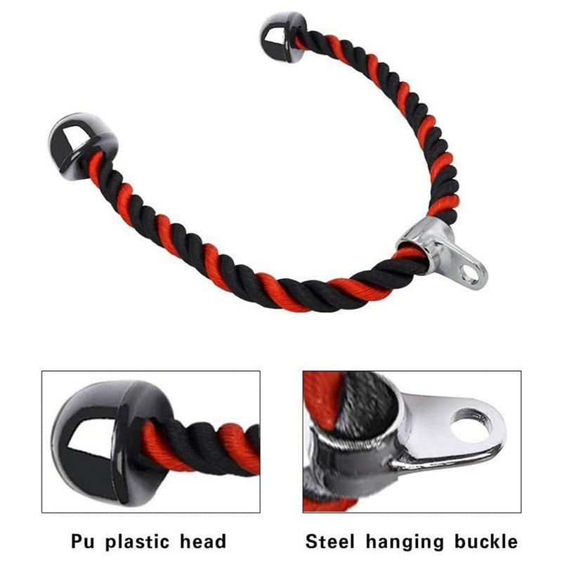 Heavy Duty Triceps Pull Down Rope Pulley Cable Attachment Handles with Stainless Steel Carabiner Hook for Gym & Home