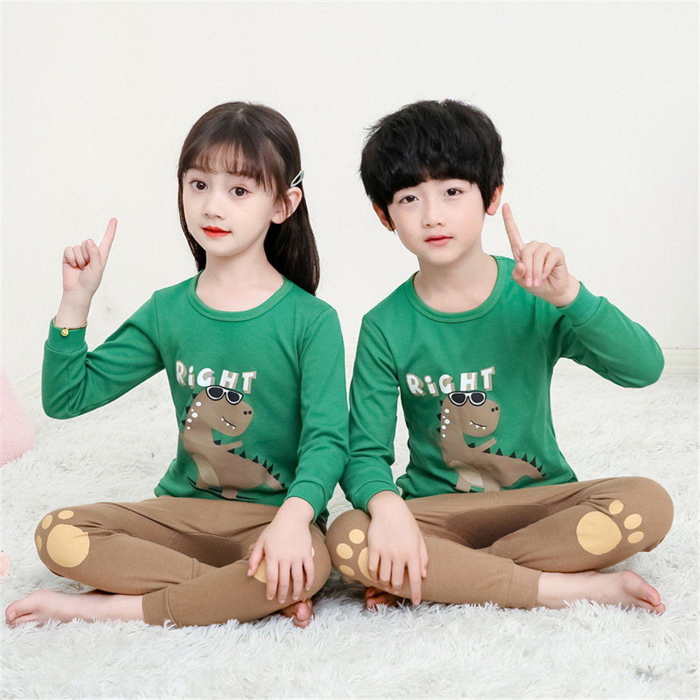 Bộ Đồ Ngủ Dài Tay 100% Cotton In Hình Khủng Long Cho Bé Trai Từ 3-12 Tuổi