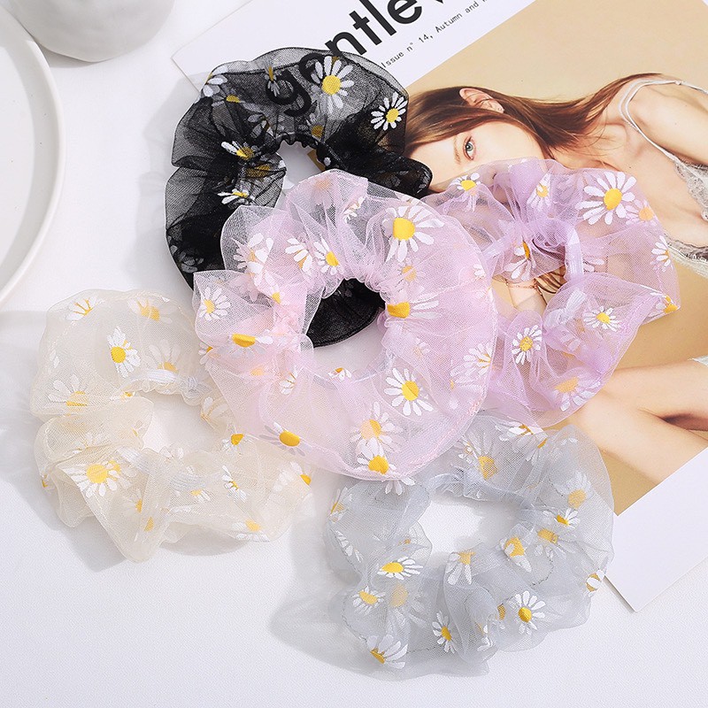 Cột Tóc Vải Scrunchies Họa Tiết Hoa Cúc SC02