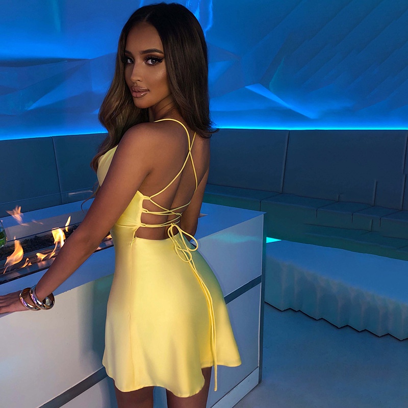 DUNEA Đầm Hai Dây Lưng Cao Màu Trơn Phong Cách Cổ Điển Quyến Rũ Dành Cho Nữ