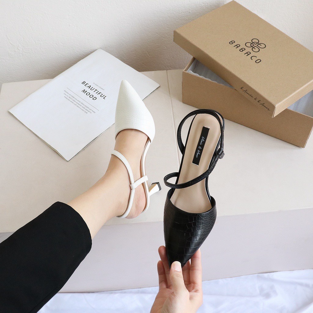 ZZ99- Giày sục 7 phân hoạ tiết da cá sấu, sandal 7cm gót nhọn công sở- hottrend