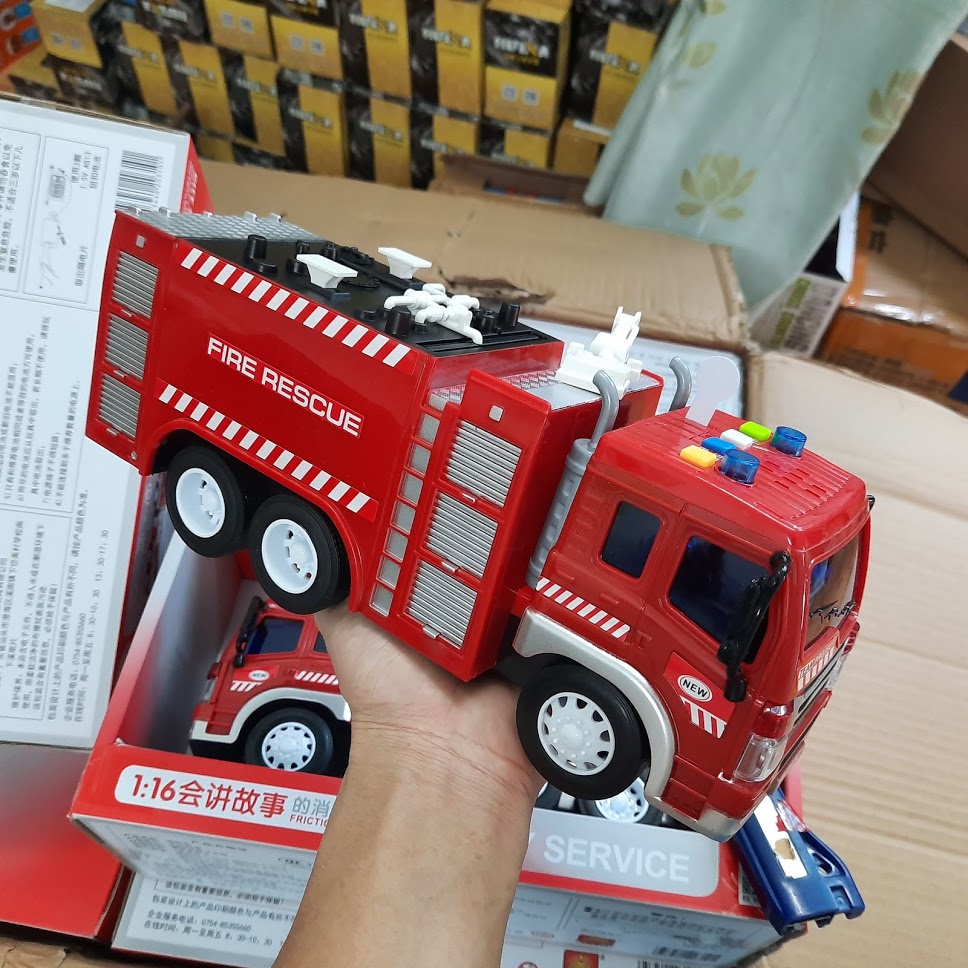 Xe cứu hỏa tỉ lệ 1:16 mô hình xe đồ chơi trẻ em bằng nhựa có âm thanh và đèn