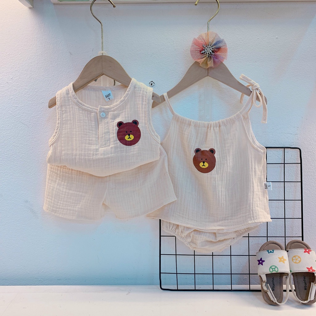 Set Bộ Áo 2 Dây + Quần Chất Xô Muslin Siêu Mềm Mát Cho Bé Trai Bé Gái Hot 2022