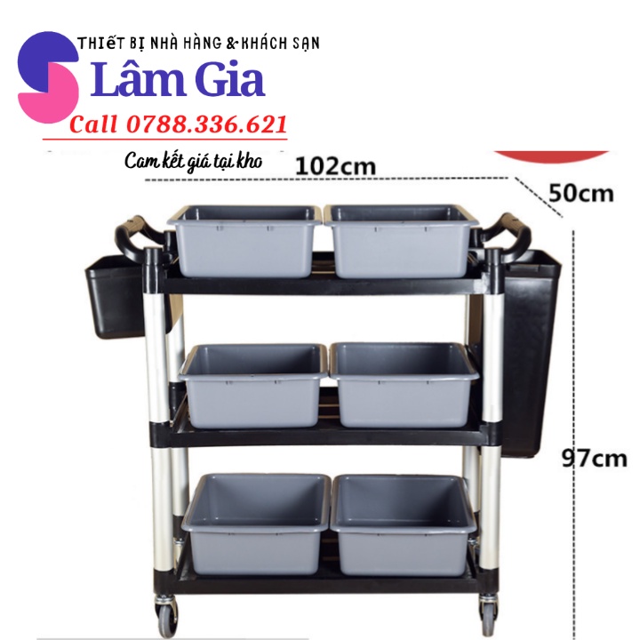 Xe đẩy phục vụ bàn ăn nhà hàng - xe đẩy 3 tầng nhựa cao cấp