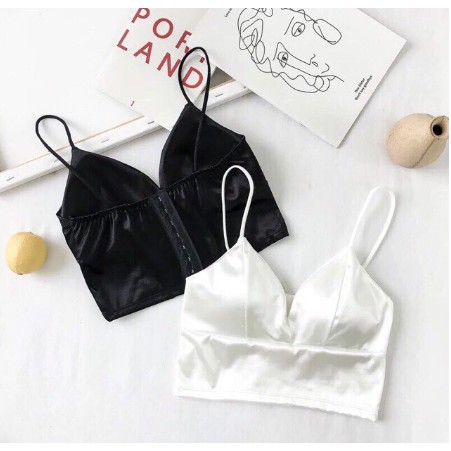 áo 2 dây lụa satin 8 nấc cài, áo 2 dây phi bóng croptop có mút ngực LOTXINH