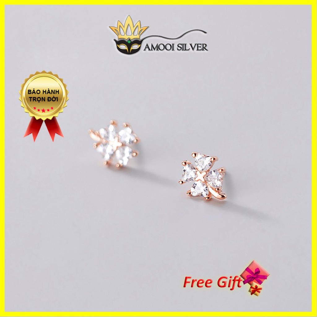 Bông tai bạc S925 cỏ 4 lá chui gài - Amooi Silver AB155
