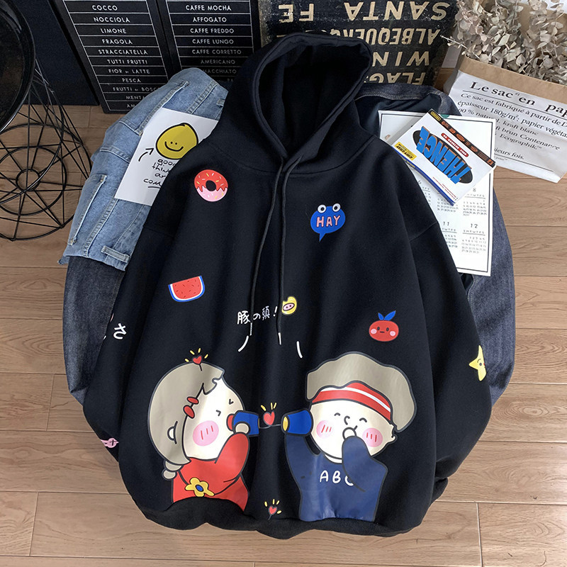 Áo sweater dáng rộng dài tay in hình hoạt họa có mũ trùm thời trang thu đông Hàn Quốc cho nam | BigBuy360 - bigbuy360.vn